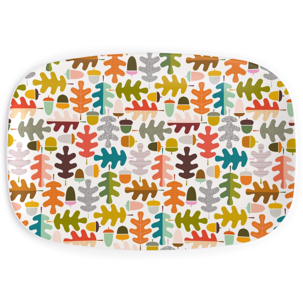 Autumn Oak Tree - Multi on White Serving Platter, Multicolor