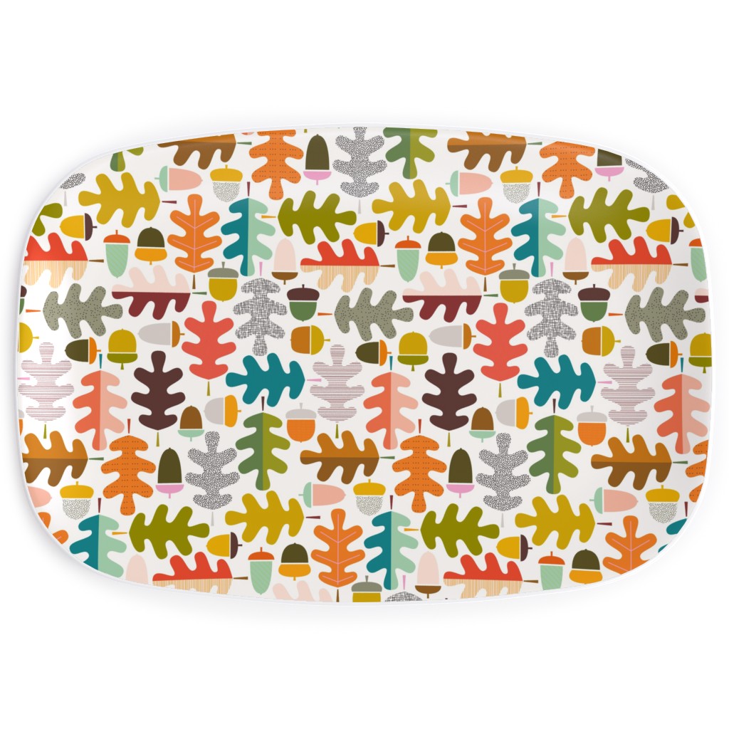 Autumn Oak Tree - Multi on White Serving Platter, Multicolor