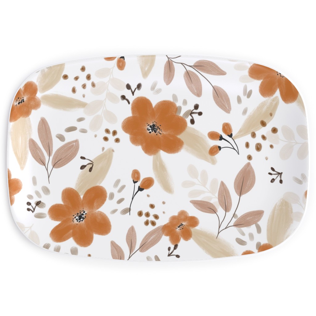 Fall Florals Serving Platter, Orange, Antique White