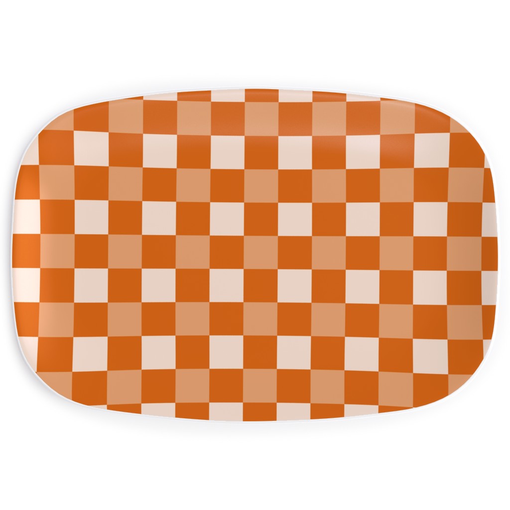 Orange Gingham Plaid Serving Platter, Orange