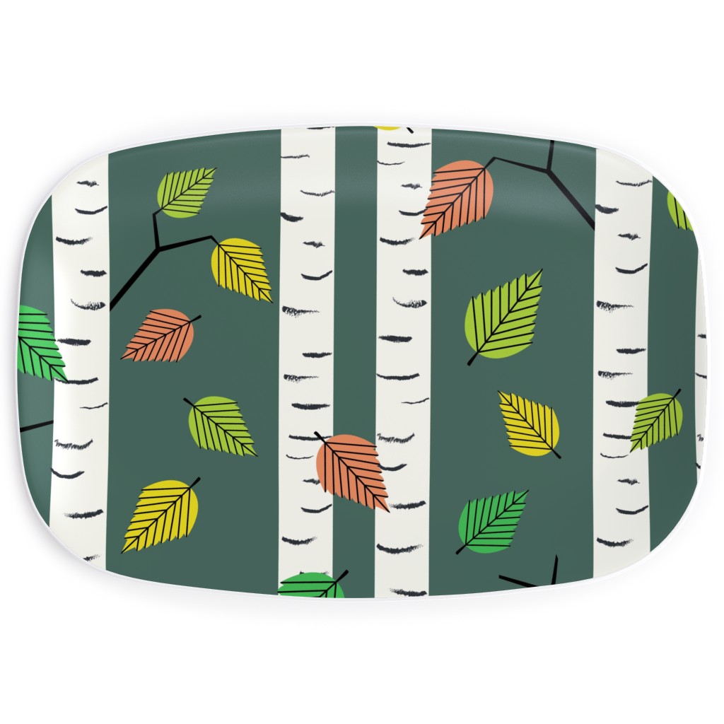 Autumn Birch Forest Serving Platter, Green, Classic Green