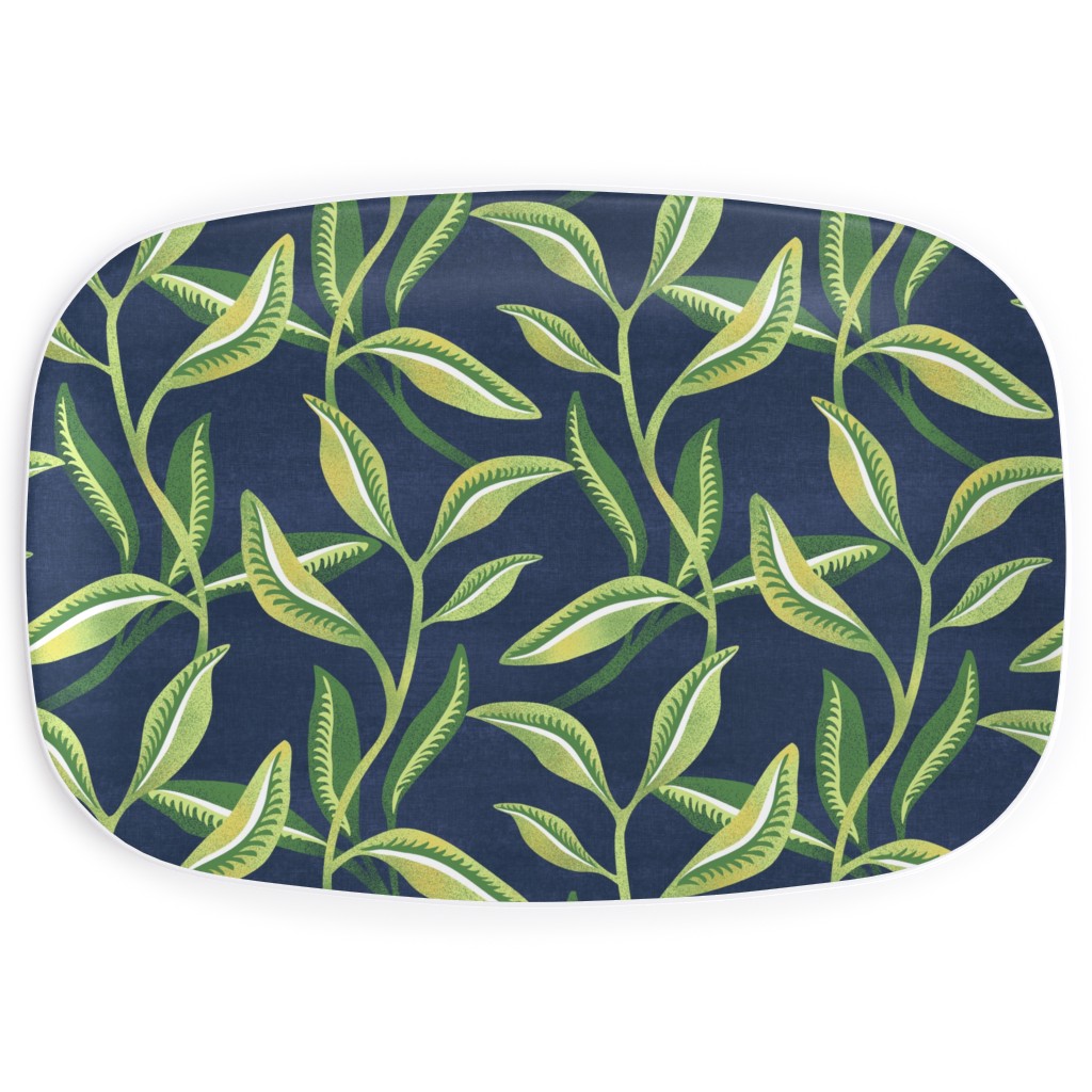Green Leafy Vines - Blue and Green Serving Platter, Green