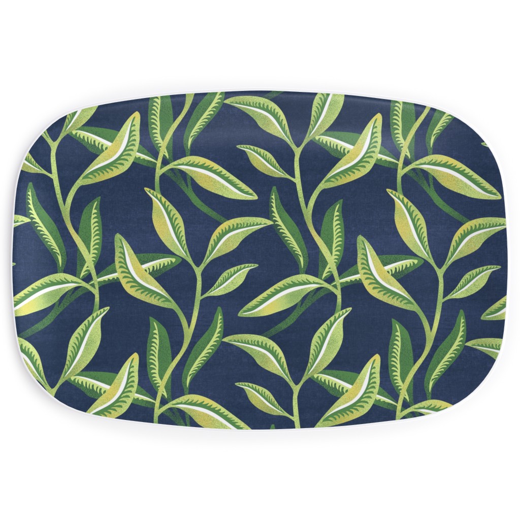 Green Leafy Vines - Blue and Green Serving Platter, Green, Classic Green