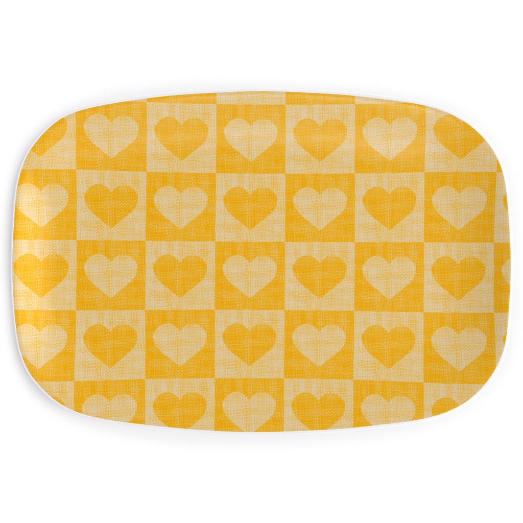 Love Hearts Check - Yellow Serving Platter, Yellow