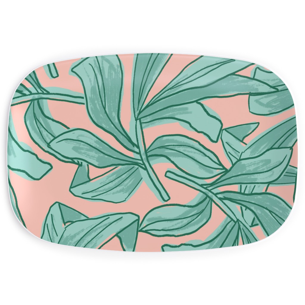 Lush Tropical Leaves - Pink and Mint Serving Platter, Green