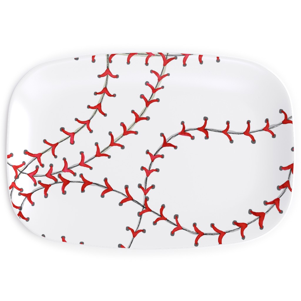 Baseball Seams Serving Platter, White