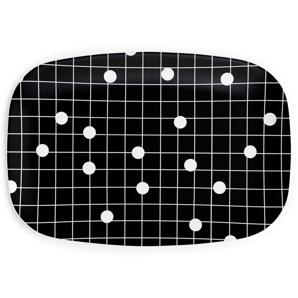 Dot Line - Black and White Serving Platter, Black, Black