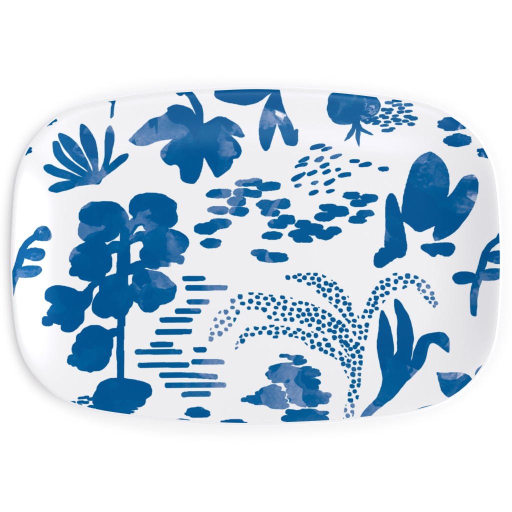 Blue and White Garden Serving Platter, Blue