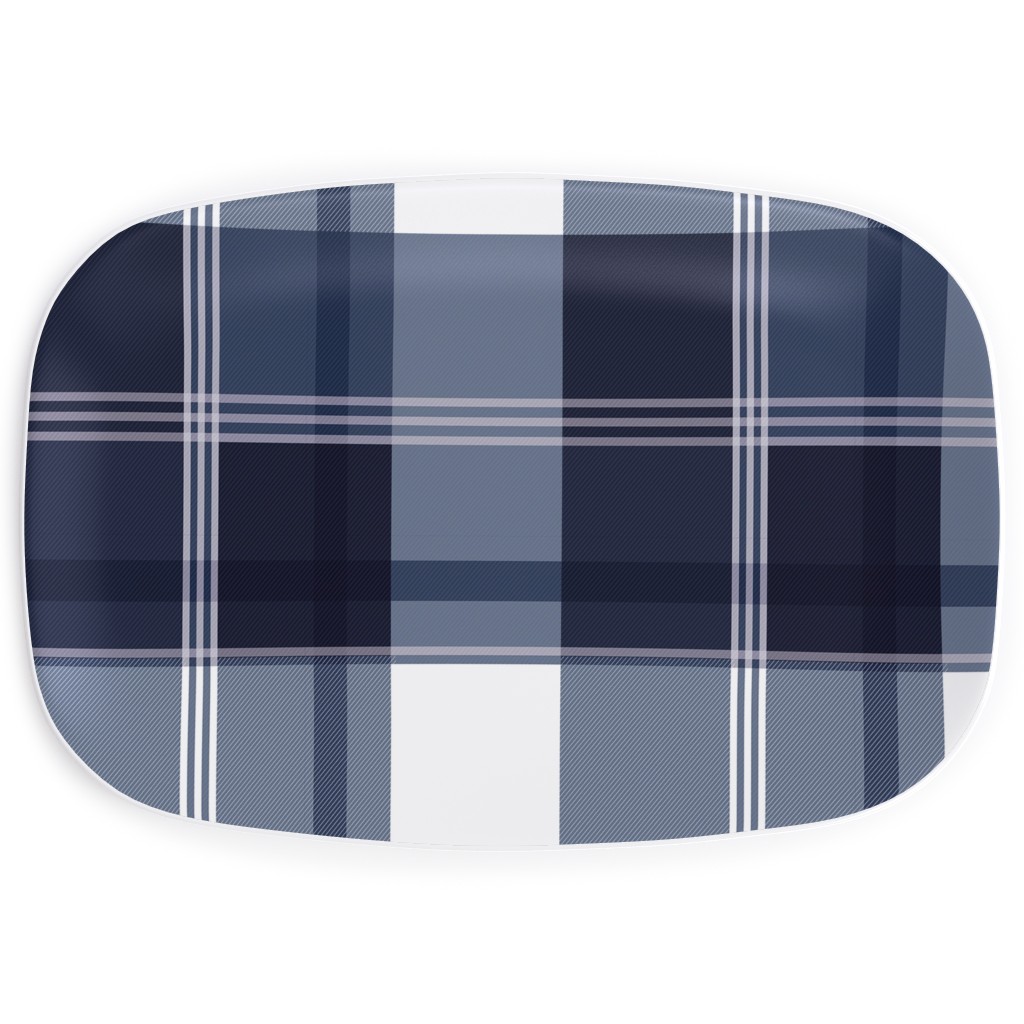 Navy Blue Plaid Serving Platter, Blue