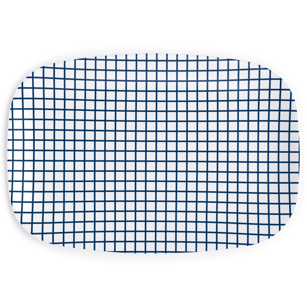 Grid - Navy and White Serving Platter, Blue