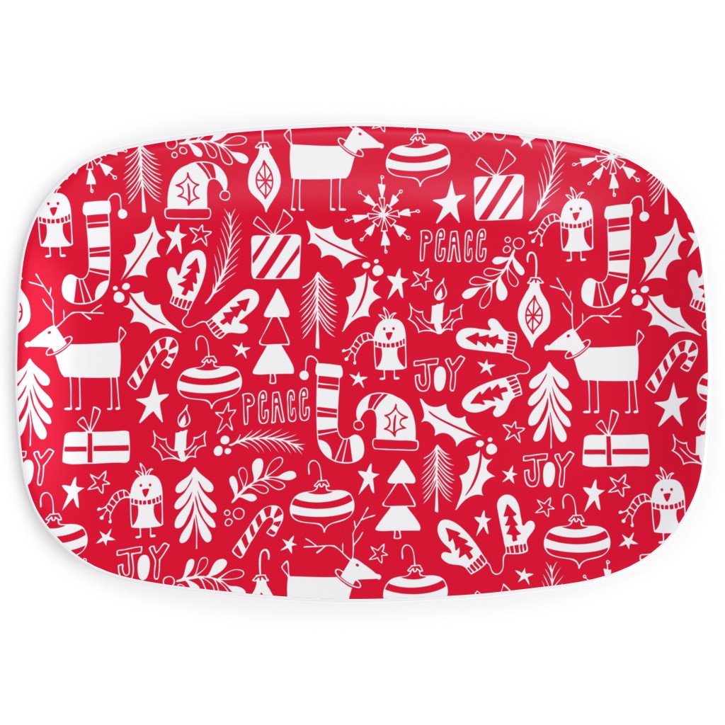 Peace & Joy Christmas - Red Serving Platter, Red, Red