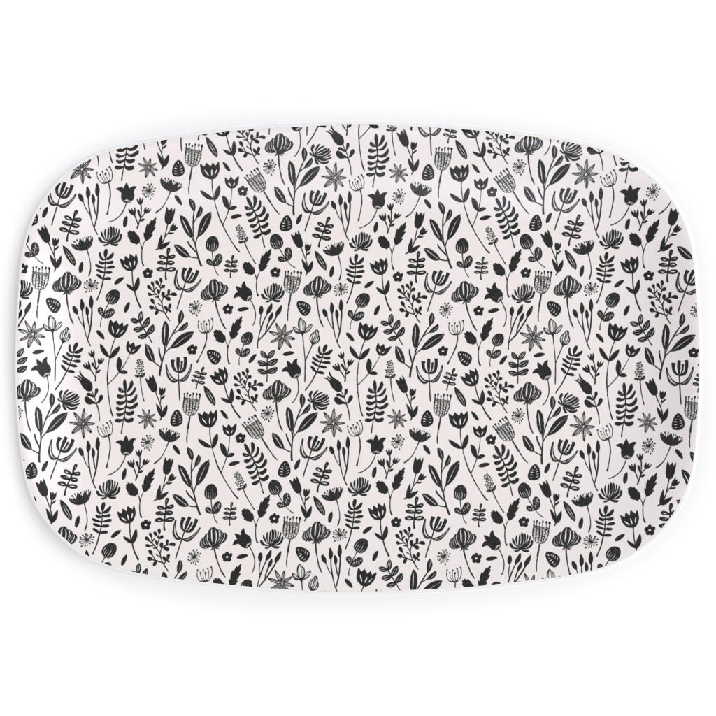 Folk Botanical Print - Neutral Serving Platter, Beige, Pearl