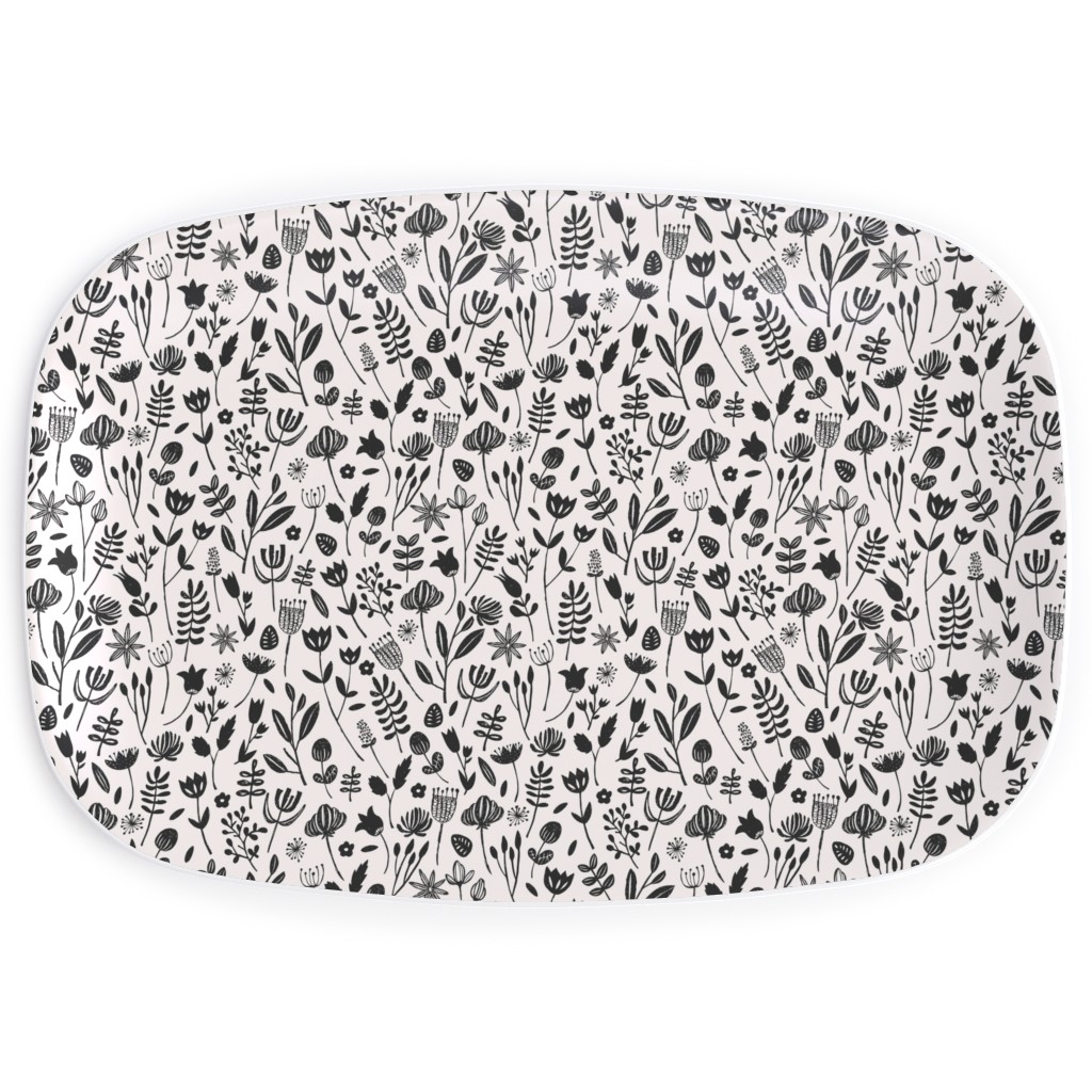 Folk Botanical Print - Neutral Serving Platter, Beige