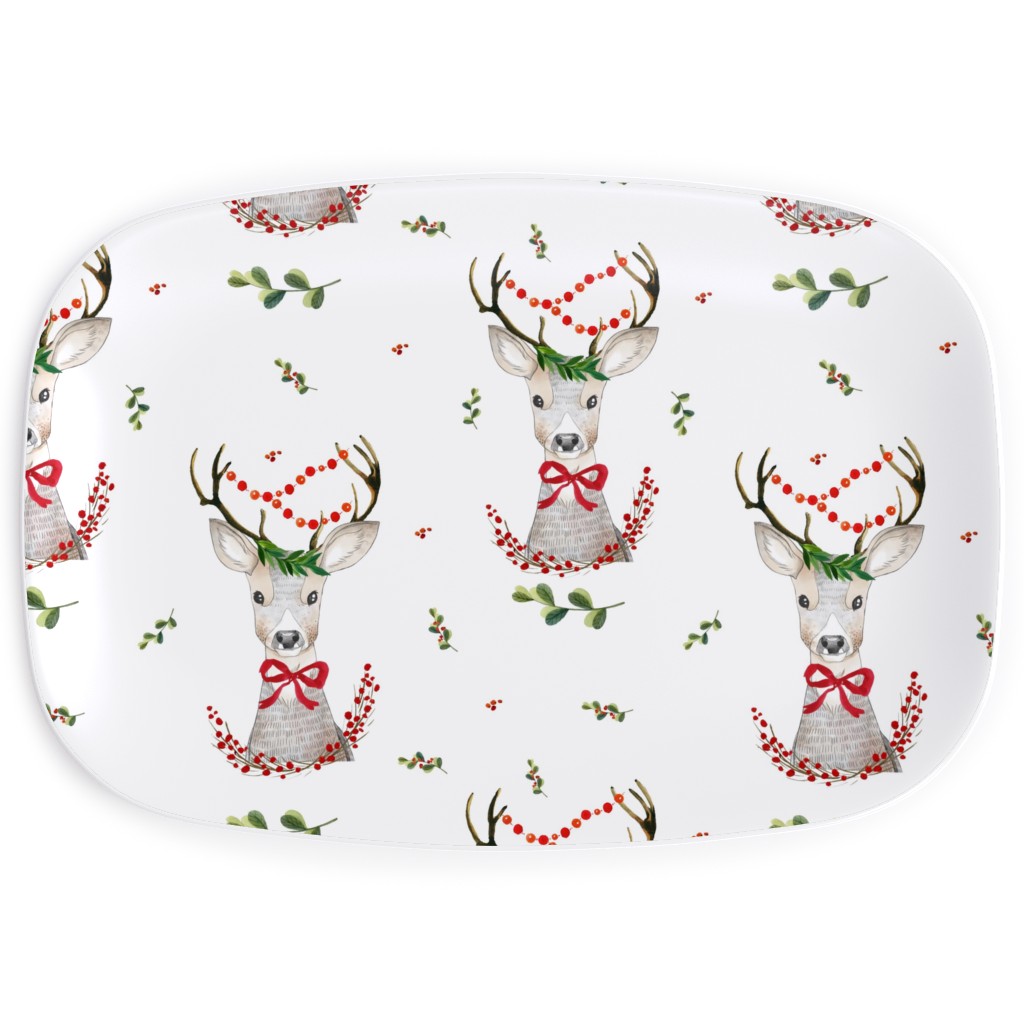 Holiday Fancy Deer With Holly Serving Platter, Multicolor