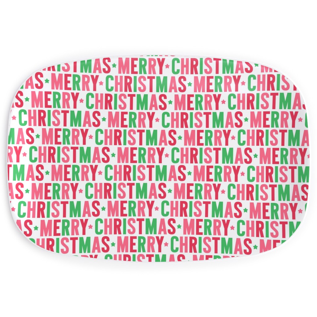 Merry Christmas Uppercase - Green, Pink, Red Serving Platter, Multicolor