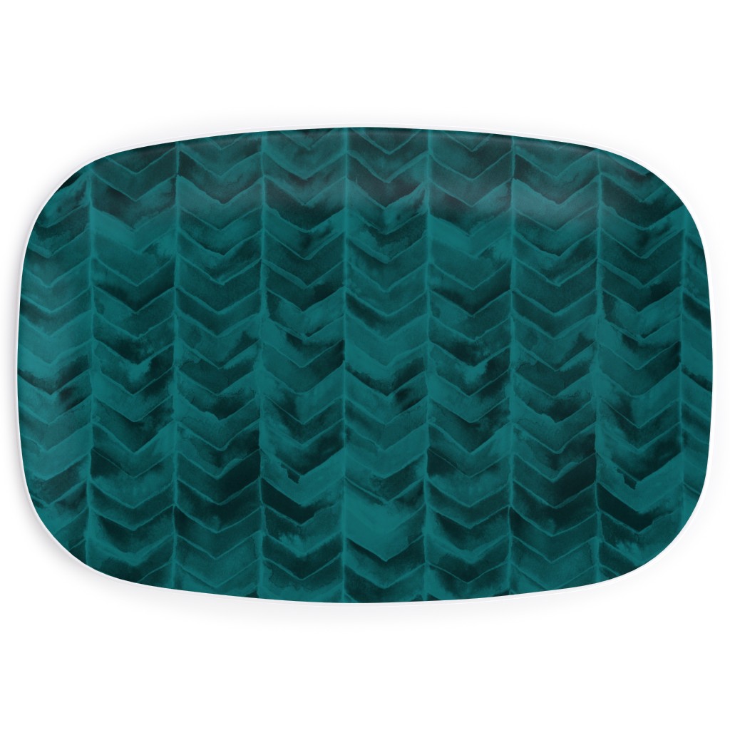 Watercolor Chevron Serving Platter, Green, Seaweed