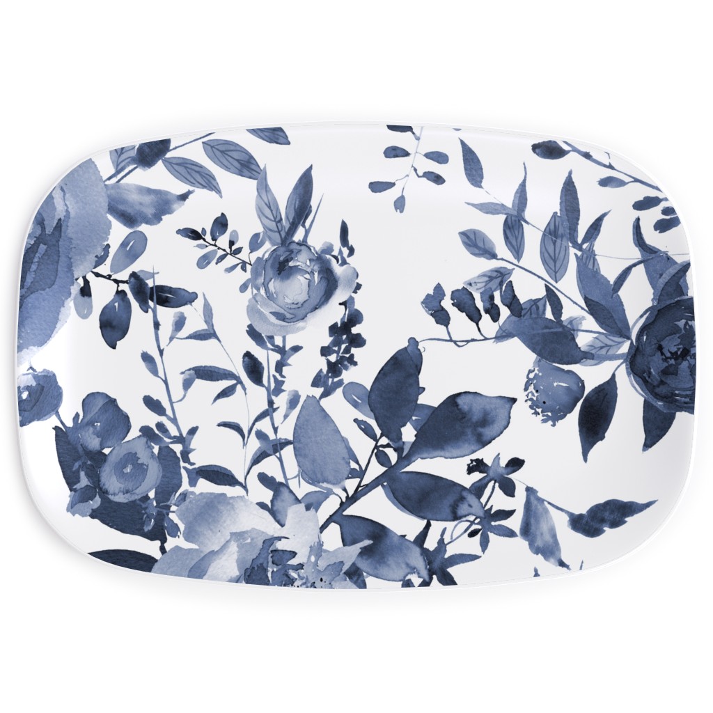 Blue and White Florals - Indigo Serving Platter, Blue