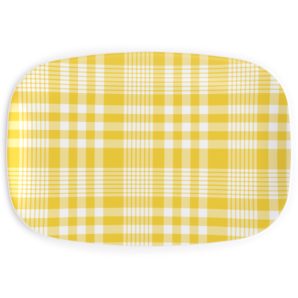 Plaid Pattern Serving Platter, Yellow, Sunshine