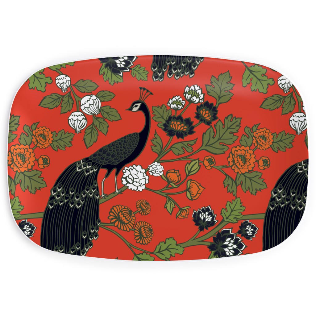 Peacock Garden - Red Serving Platter, Red