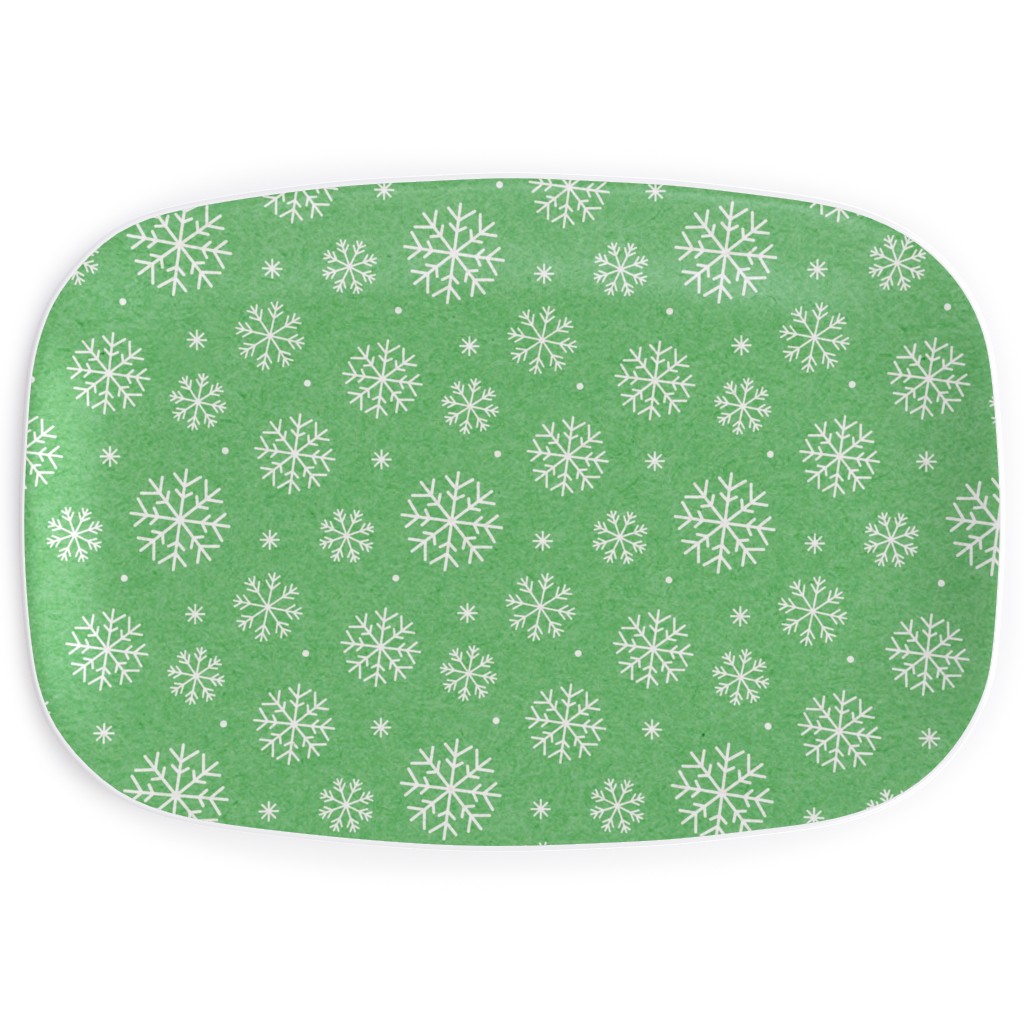 Snowflakes on Mottled Green Serving Platter, Green