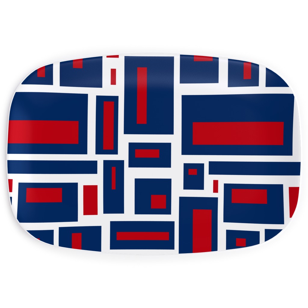 Geometric Rectangles in Red, White and Blue Serving Platter, Blue, True Blue