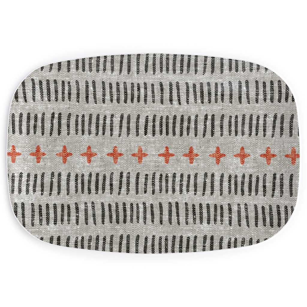 Modern Farmhouse Dash - Multi on Beige Serving Platter, Gray