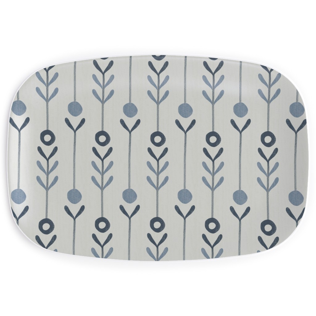 Farmhouse Flowers - Line Art Serving Platter, Blue