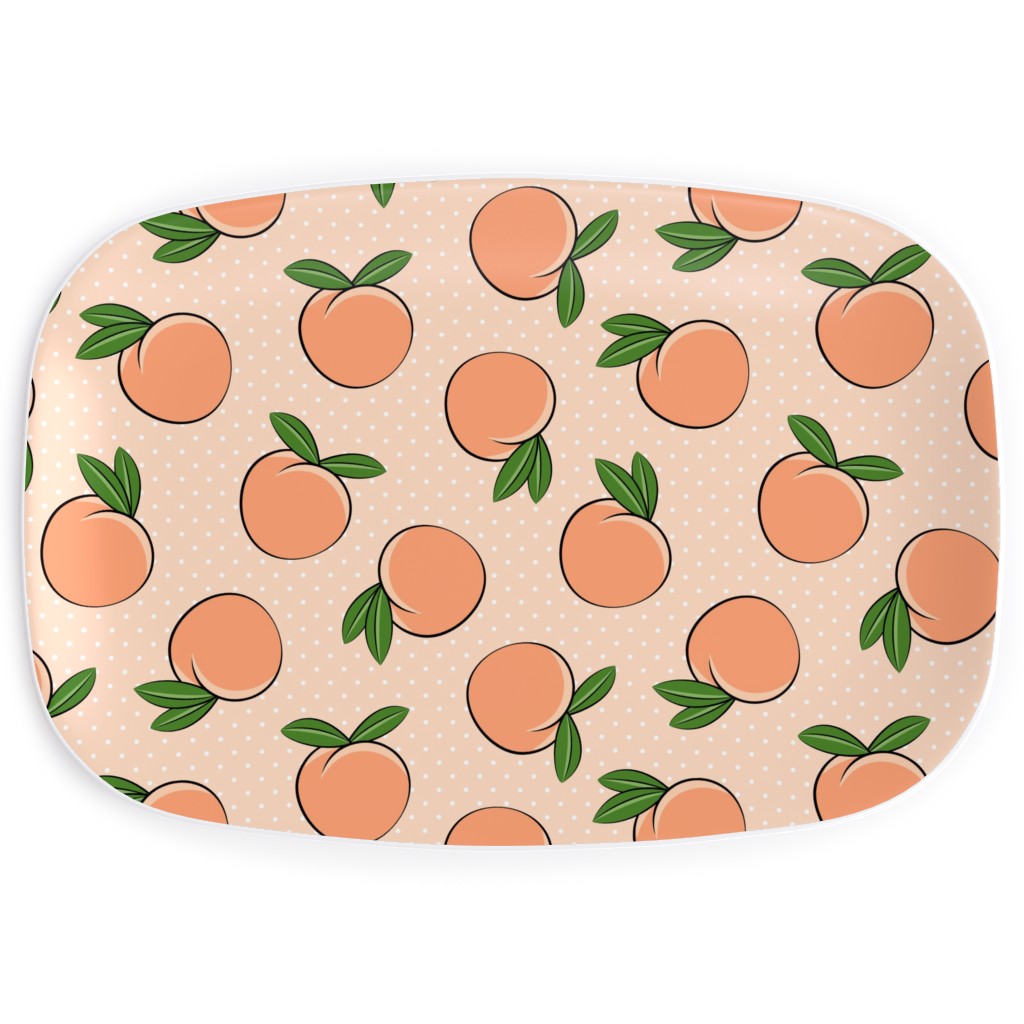 Peachy Polka Dots - Peach Serving Platter, Orange, Orange