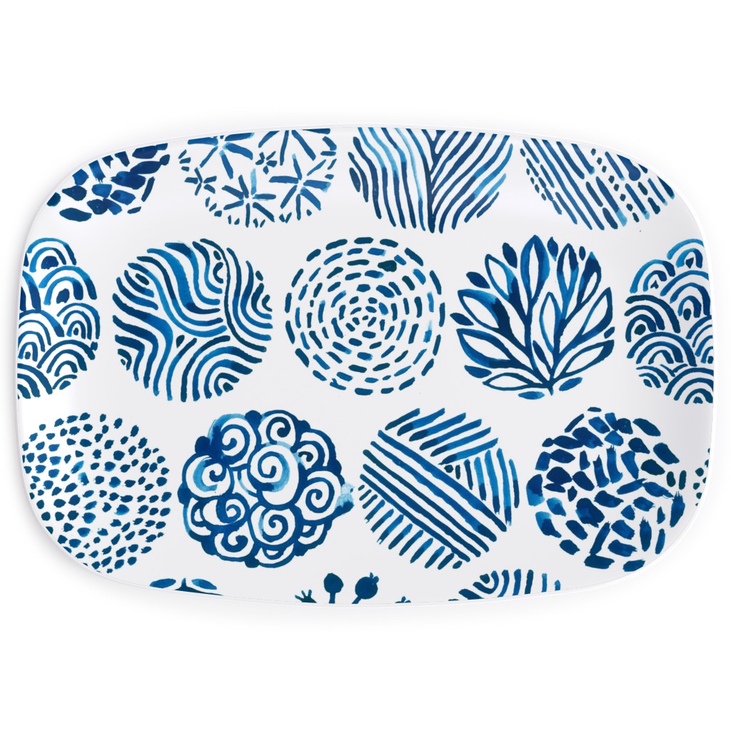 Watercolor Circles of Nature - Blue Serving Platter, Blue