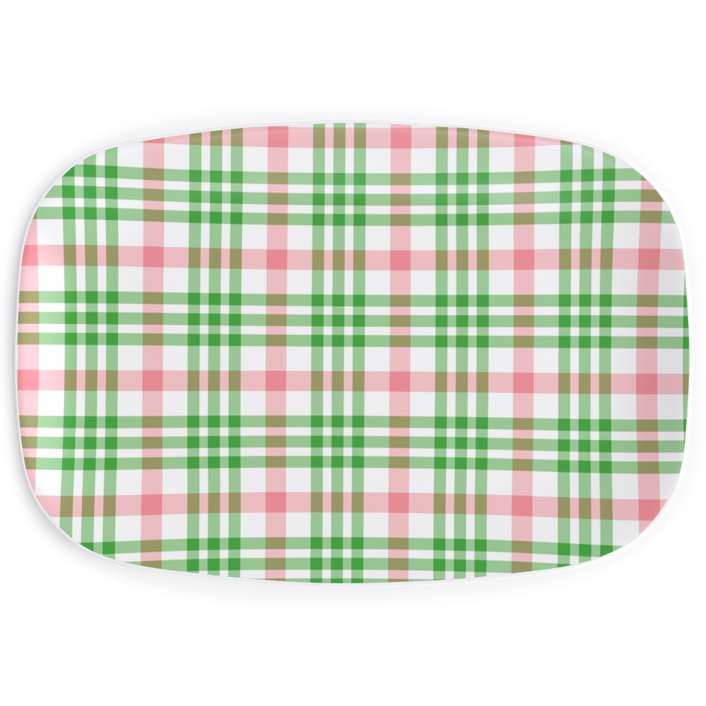 Pink, Green, and White Plaid Serving Platter, Green, Classic Green