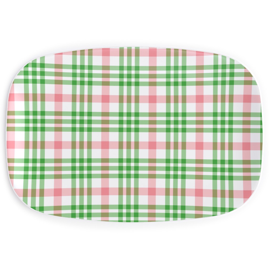 Pink, Green, and White Plaid Serving Platter, Green