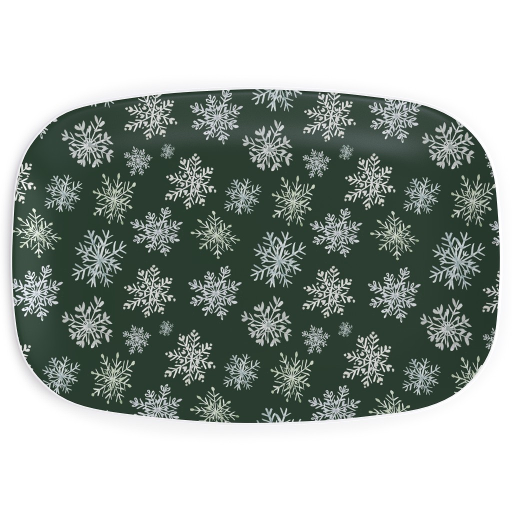 Lace Snowflakes on Hunter Green Serving Platter, Green