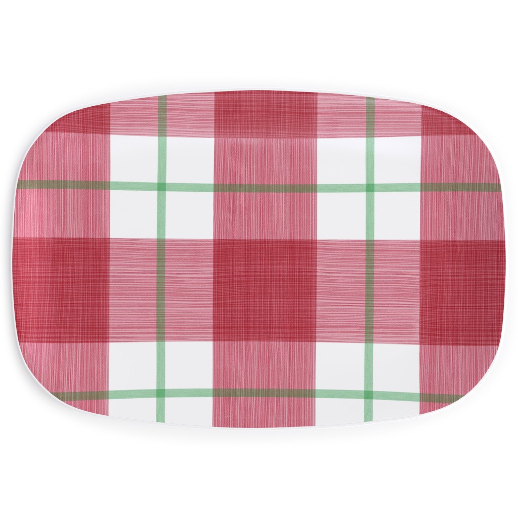 Double Plaid Serving Platter, Red