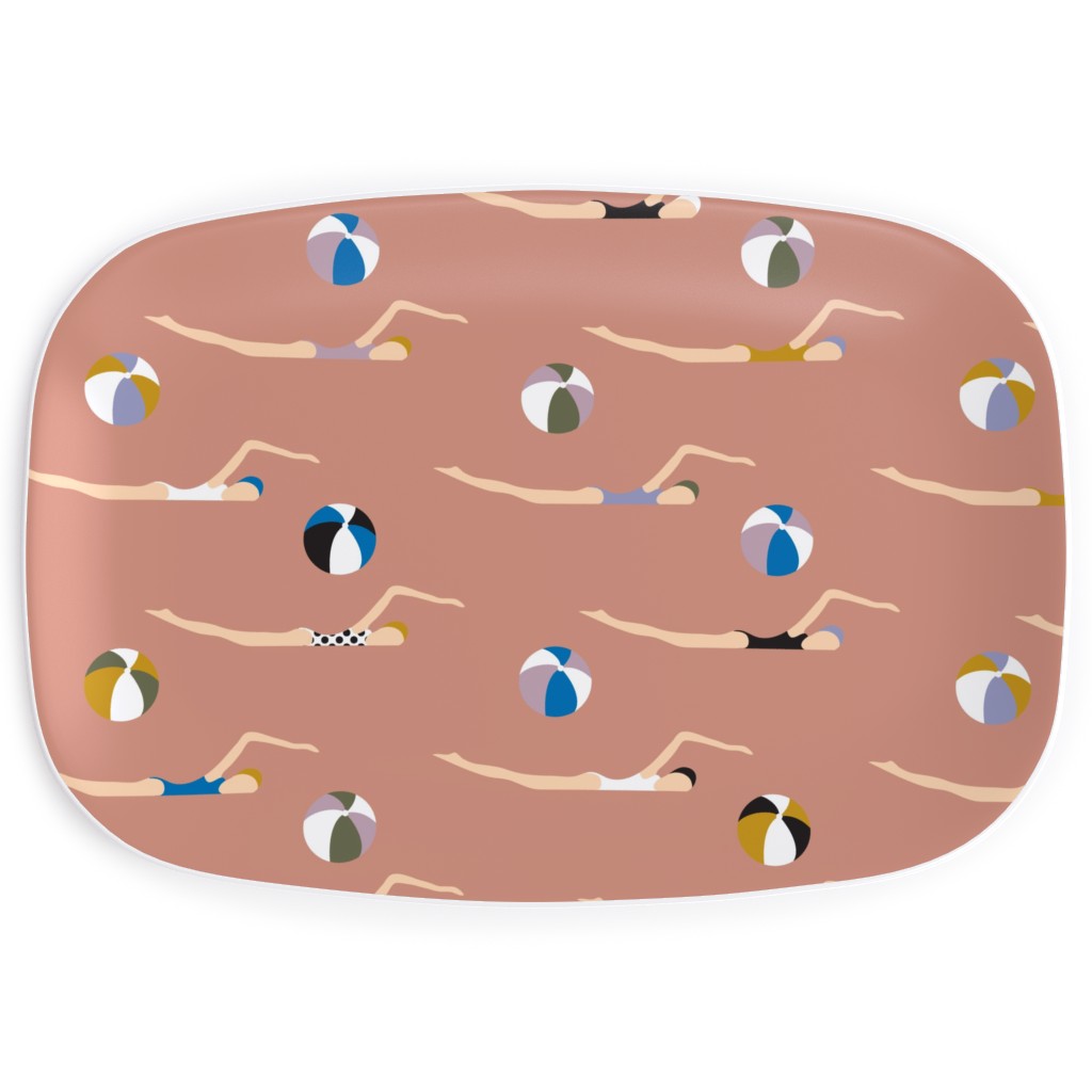 New Nautical Beach Babes - Muddy Clay Serving Platter, Pink, Bright Pink