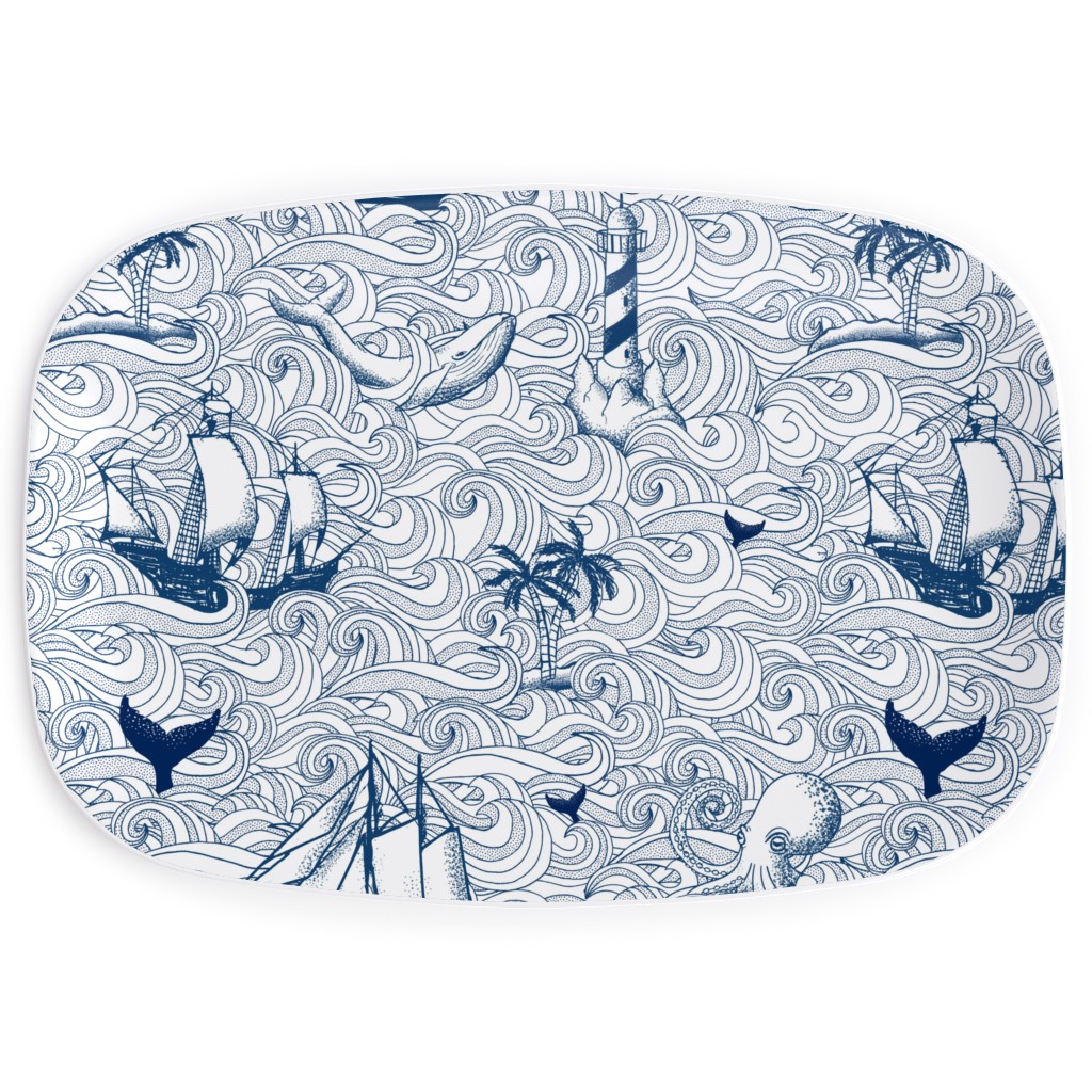 Vintage Nautical Journey Serving Platter, Blue