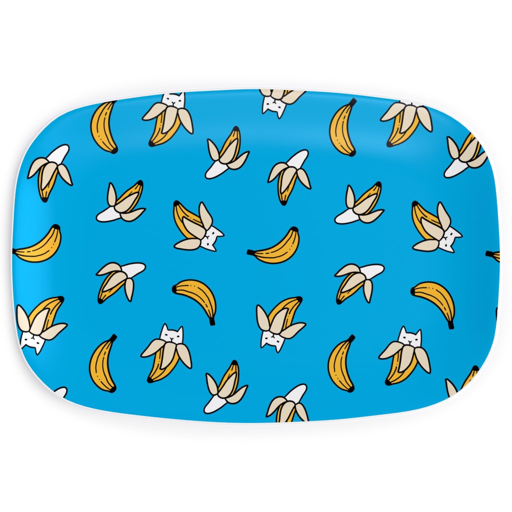 Funny Yummy Banana Cats - Blue Serving Platter, Blue