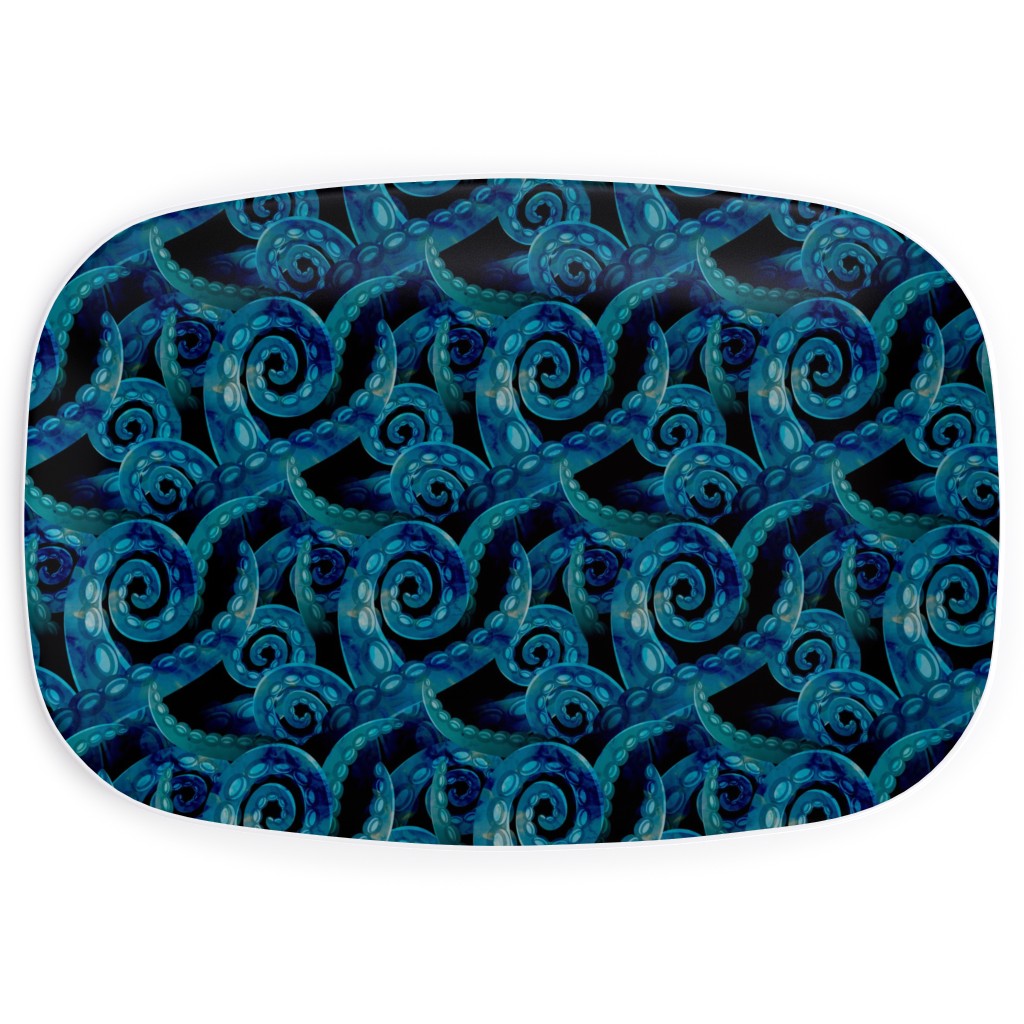 Octopus Watercolor - Blue Serving Platter, Blue