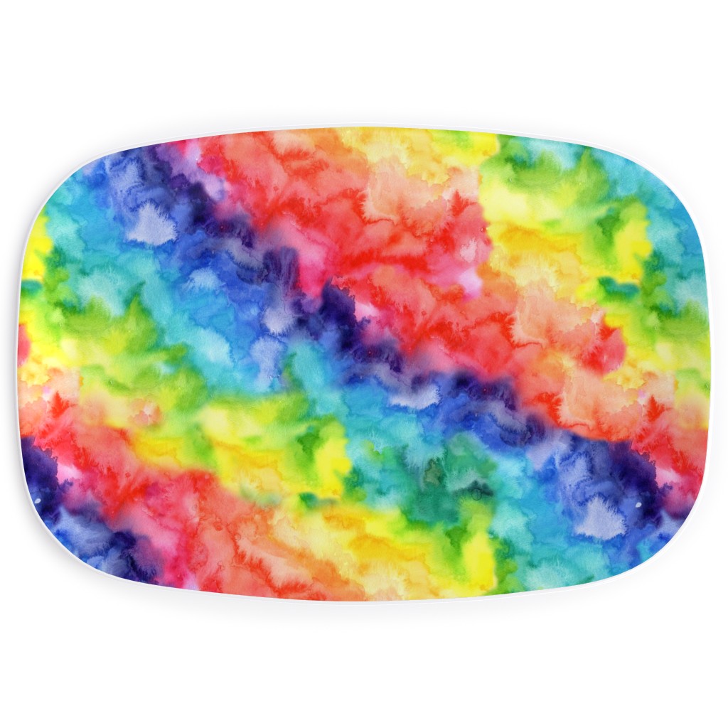 Rainbow Watercolor Wash Serving Platter, Multicolor