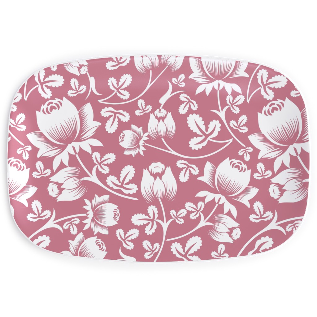 Lovely Rose Flower - Pink and White Serving Platter, Pink