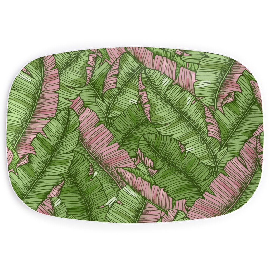 Banana Leaf - Pink Serving Platter, Green