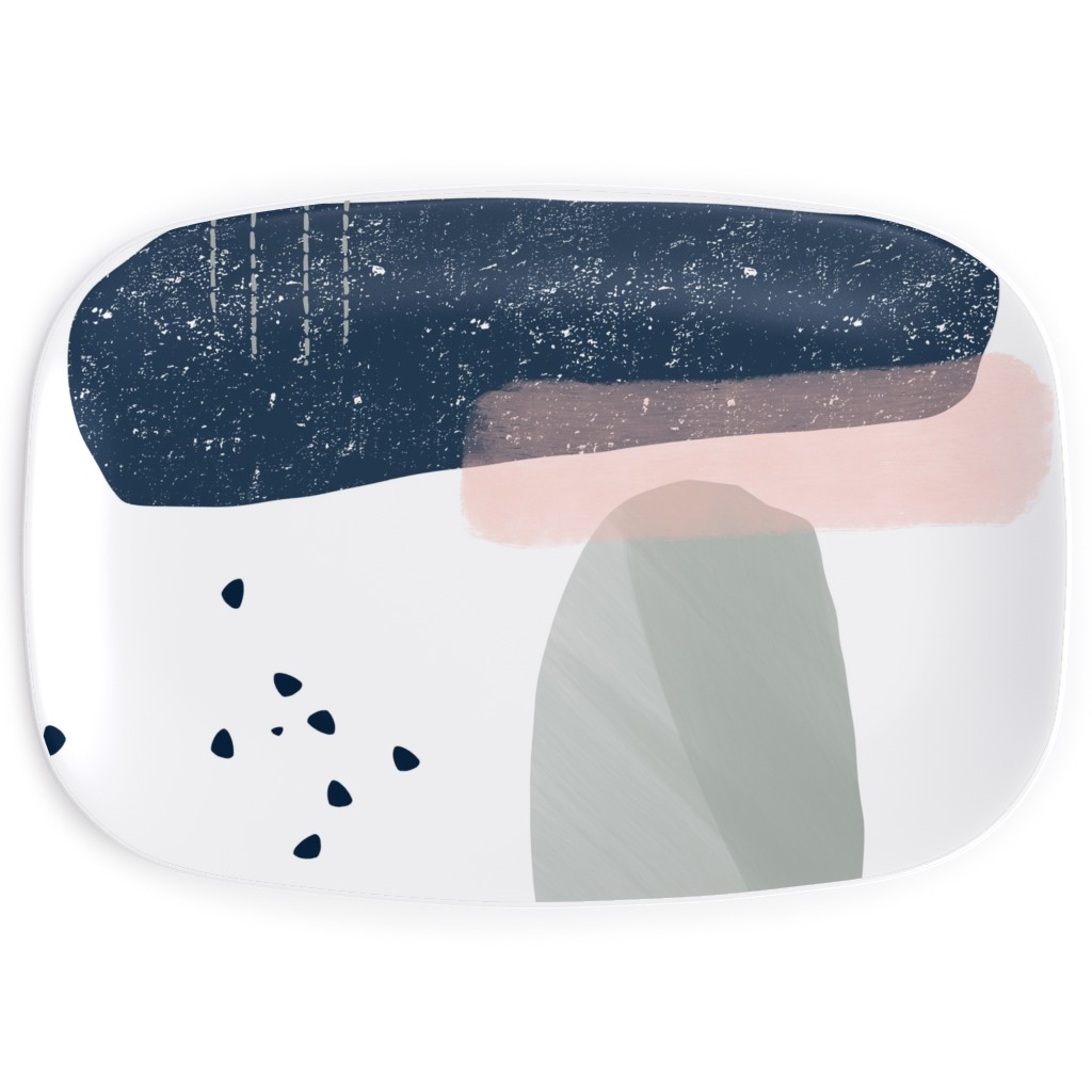 Abstract Minima - Multi on White Serving Platter, Multicolor