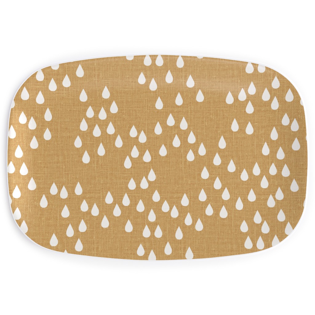 Scattered Rain Drops - Mustard Yellow Serving Platter, Yellow, Classic Yellow
