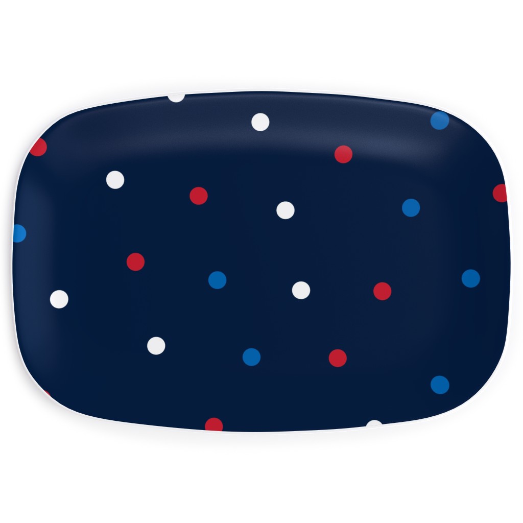 Mixed Polka Dots - Red White and Royal on Navy Blue Serving Platter, Blue