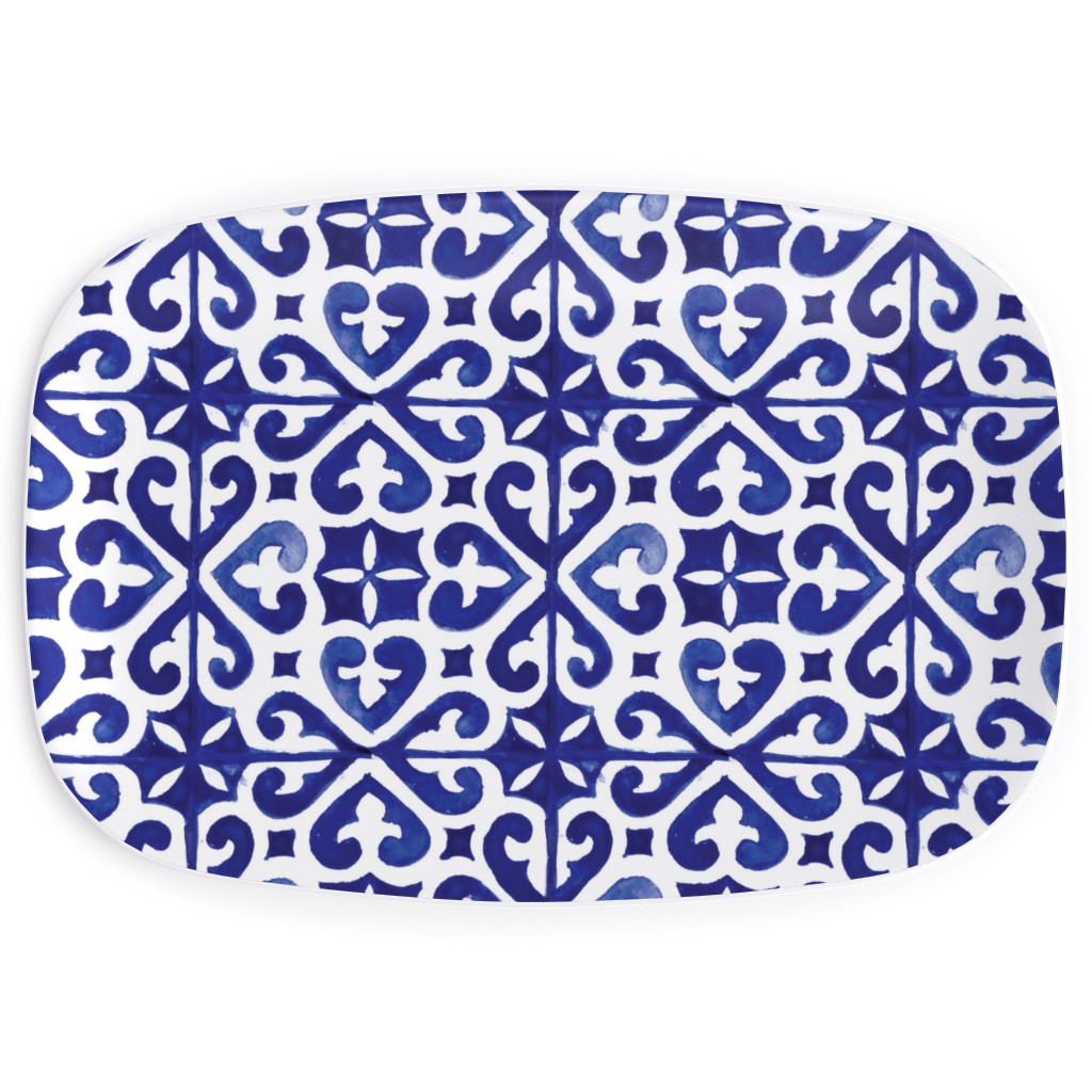 Lisbon Tiles Watercolor - Blue Serving Platter, Blue, True Blue