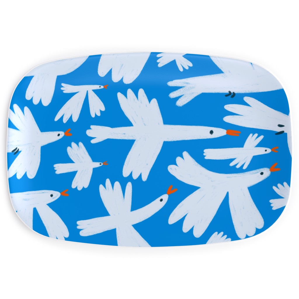 White Birds on Blue Serving Platter, Blue
