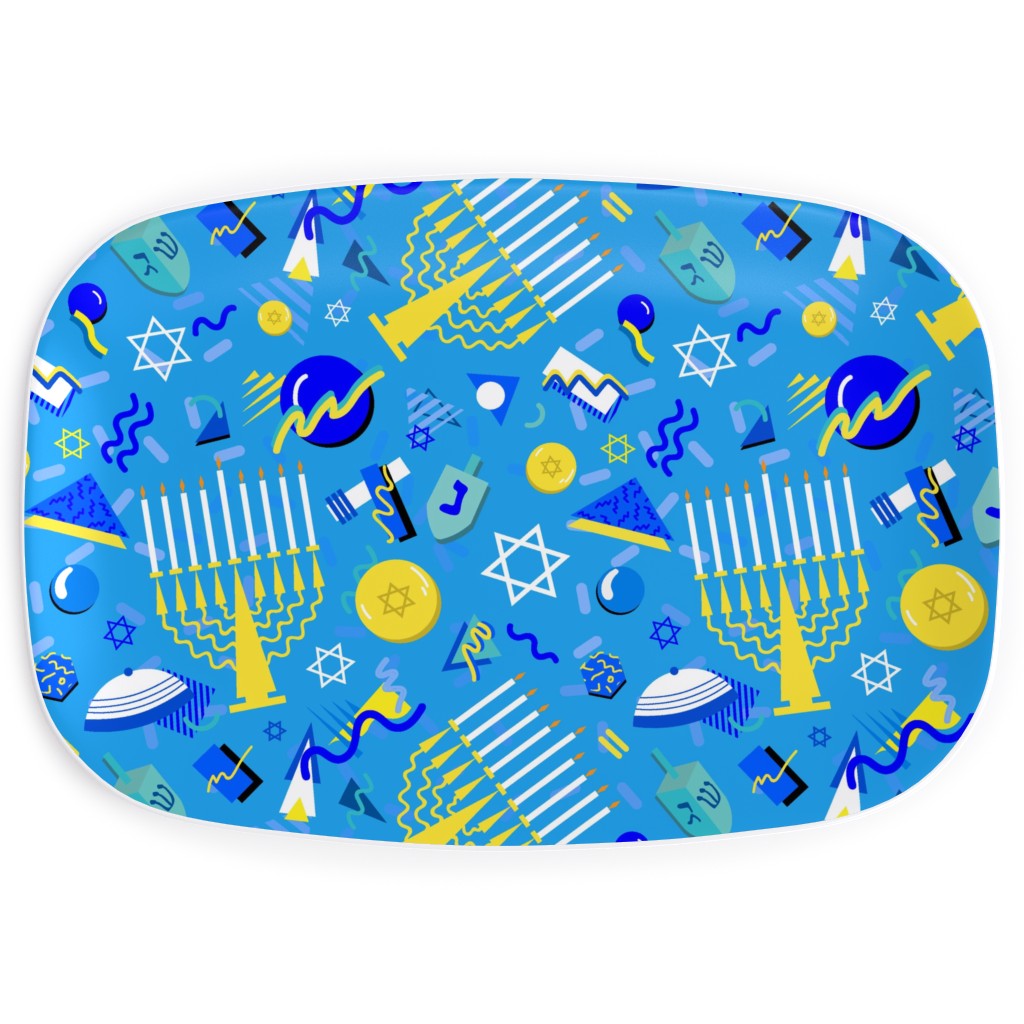 80s Hanukkah Celebration - Blue Serving Platter, Blue