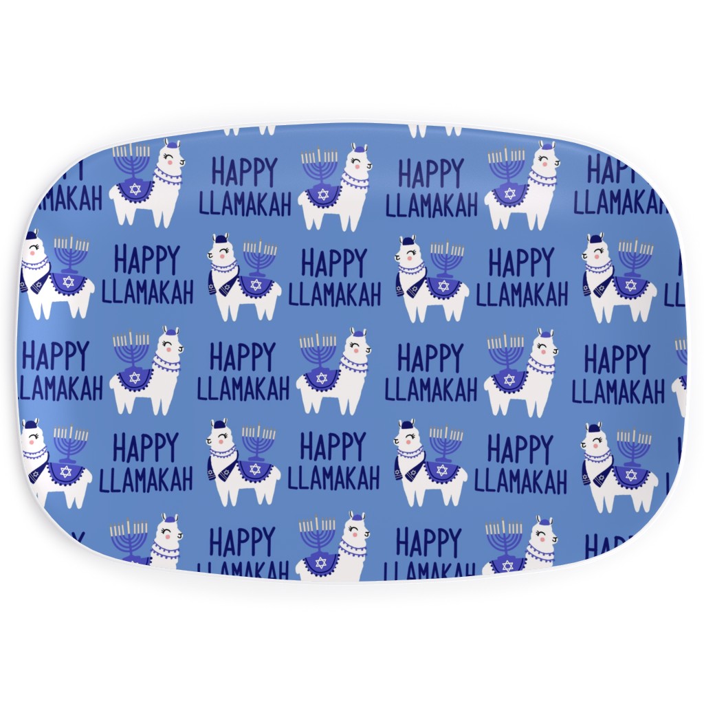 Happy Llamakah on Blue Serving Platter, Blue