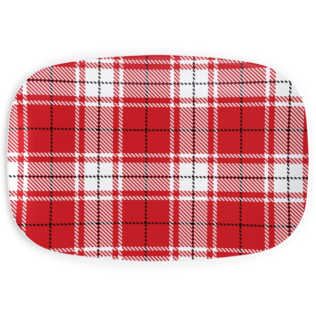 Tartan - White and Red Serving Platter, Red
