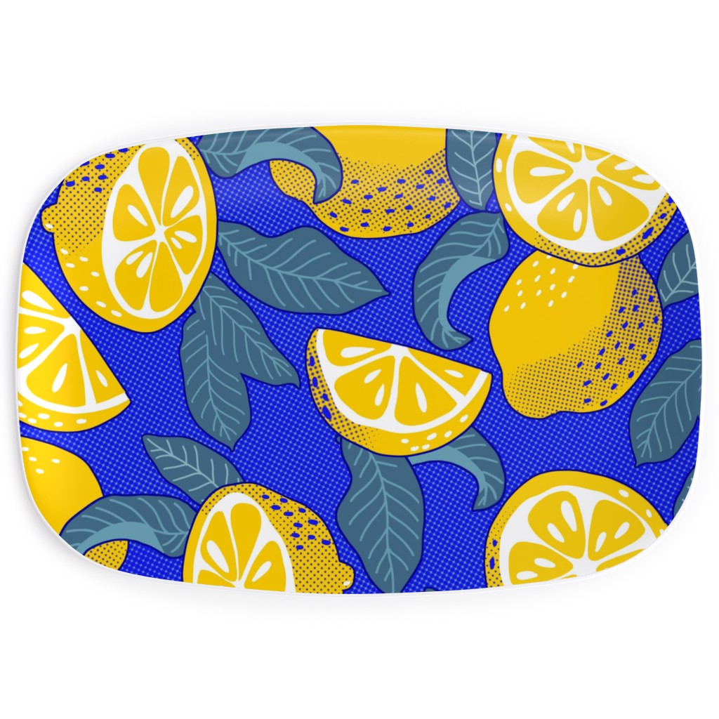 Lemons Pop Art - Blue and Yellow Serving Platter, Yellow