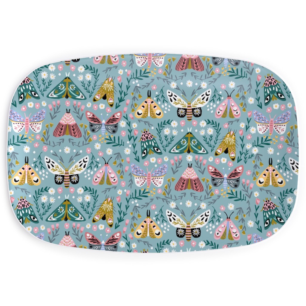 Spring Floral and Butterflies - Blue Serving Platter, Multicolor